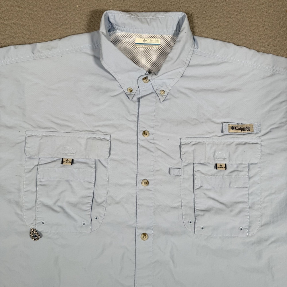Columbia Shirt‎ Mens XL Blue PFG Vented Pockets Fishing Outdoor Lightweight Logo